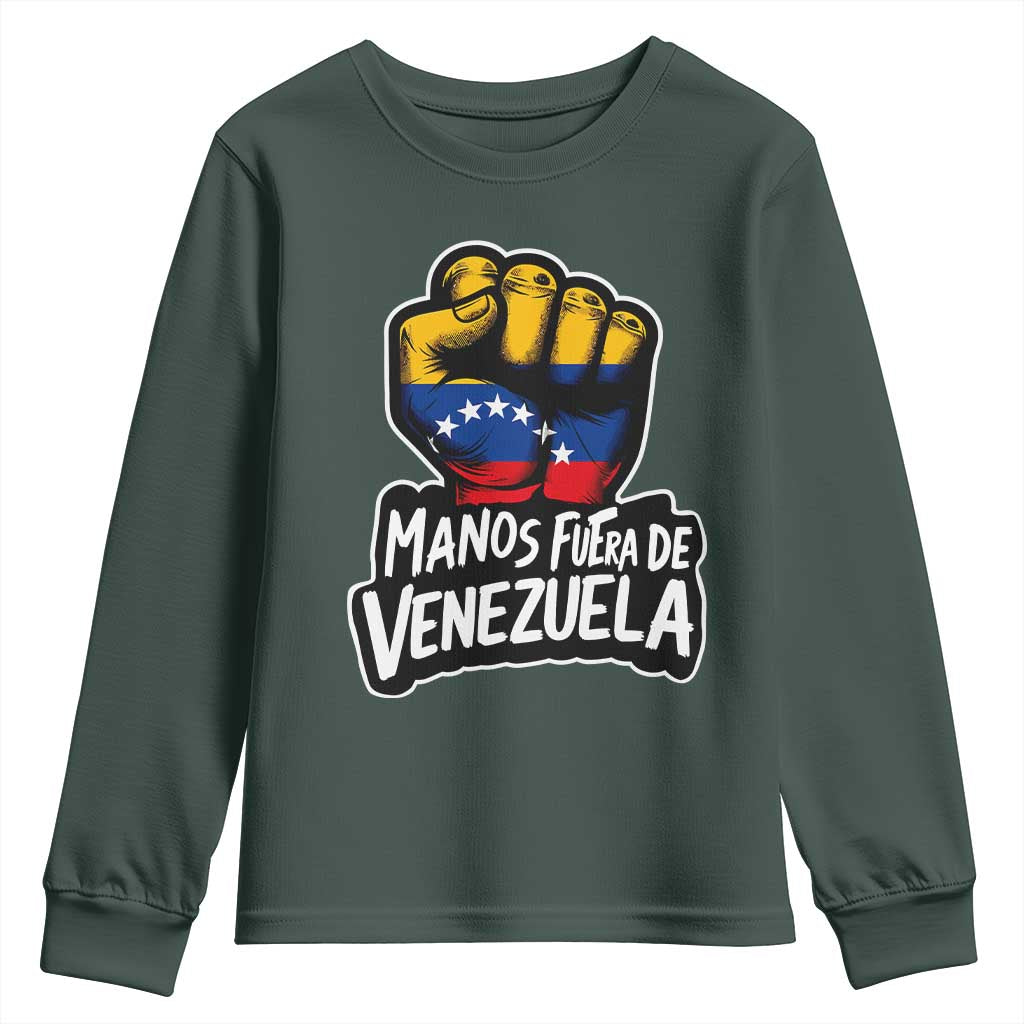 Manos Fuera De Venezuela Youth Sweatshirt Venezuelan Flag TS11 Dark Forest Green Print Your Wear