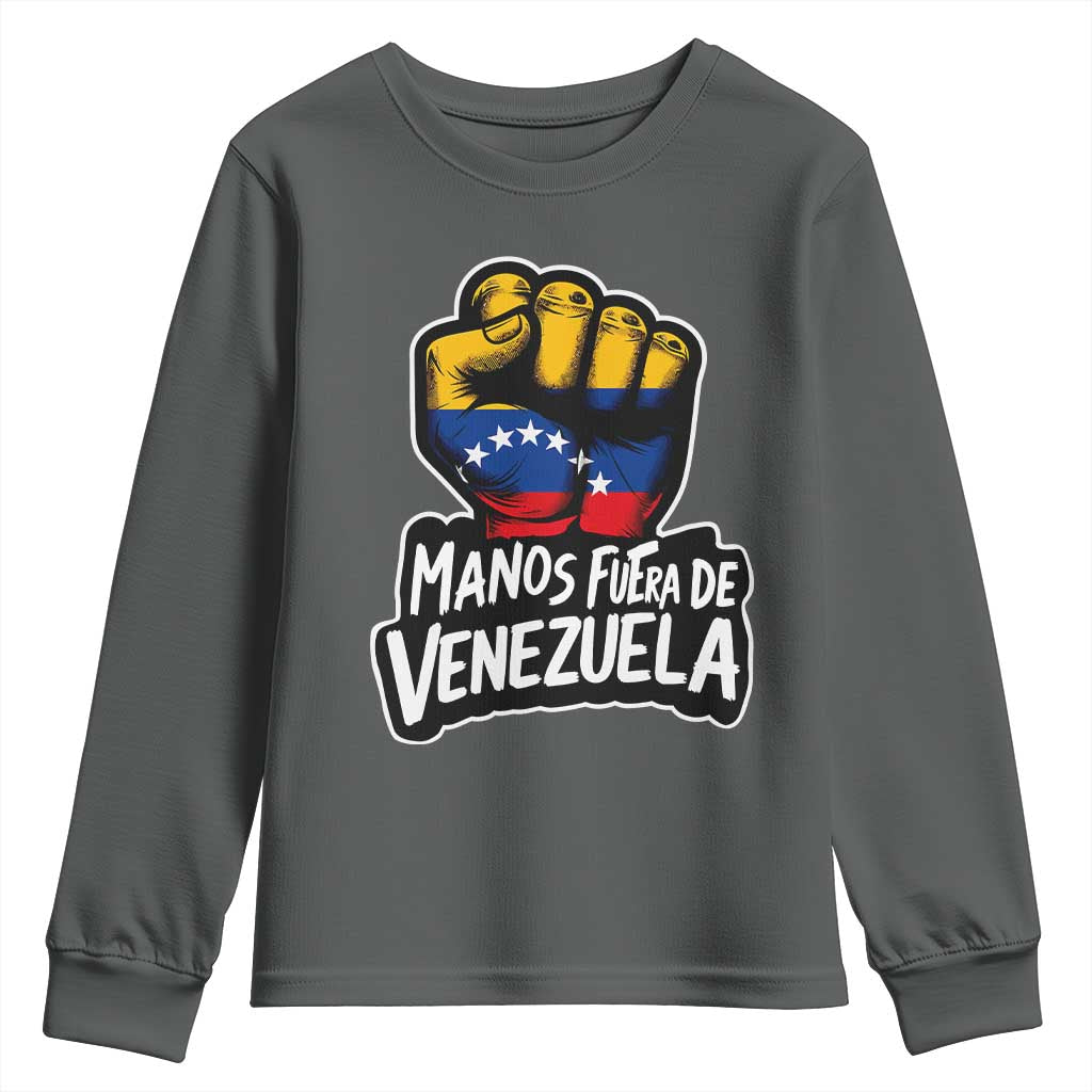 Manos Fuera De Venezuela Youth Sweatshirt Venezuelan Flag TS11 Dark Heather Print Your Wear