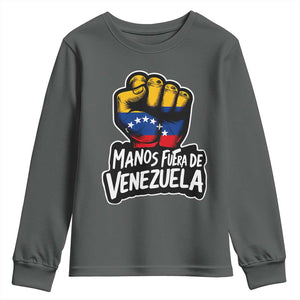 Manos Fuera De Venezuela Youth Sweatshirt Venezuelan Flag TS11 Dark Heather Print Your Wear