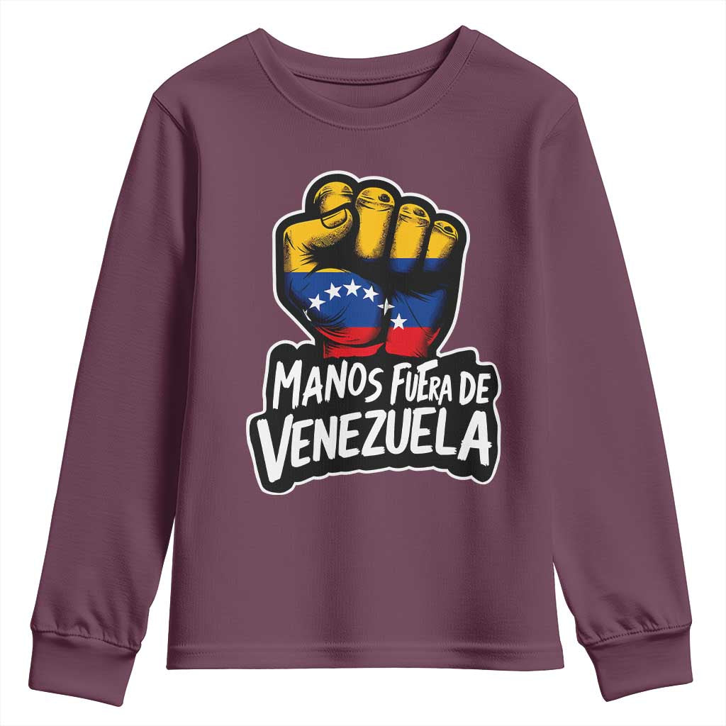 Manos Fuera De Venezuela Youth Sweatshirt Venezuelan Flag TS11 Maroon Print Your Wear
