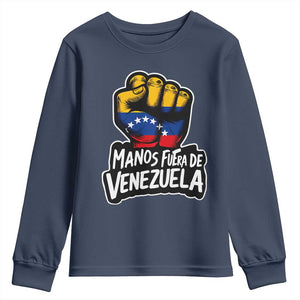 Manos Fuera De Venezuela Youth Sweatshirt Venezuelan Flag TS11 Navy Print Your Wear