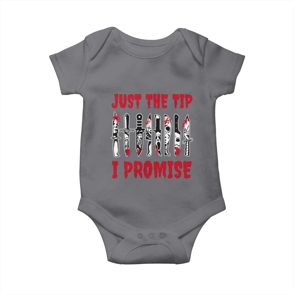 Funny Halloween Just The Tip I Promise Baby Onesie Horror Movie Knives TS11 Charcoal Print Your Wear