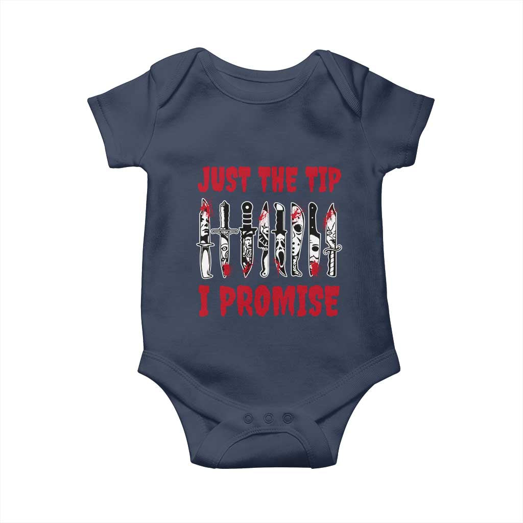 Funny Halloween Just The Tip I Promise Baby Onesie Horror Movie Knives TS11 Navy Print Your Wear