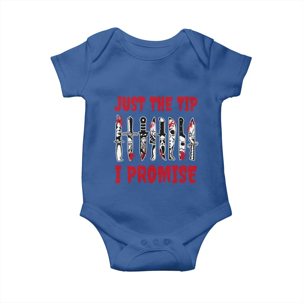 Funny Halloween Just The Tip I Promise Baby Onesie Horror Movie Knives TS11 Royal Blue Print Your Wear