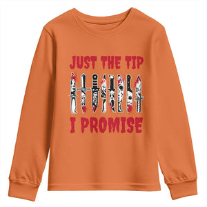 Funny Halloween Just The Tip I Promise Youth Sweatshirt Horror Movie Knives TS11 Orange Print Your Wear