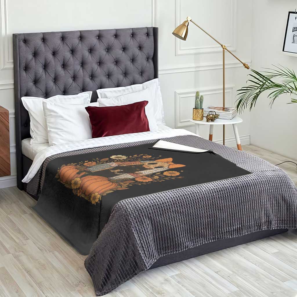 Halloween Vintage Patchwork Ghost Holding Black Cat Groovy Floral Throw Blanket TS11 Print Your Wear