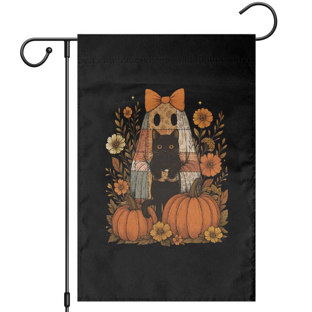 Halloween Vintage Patchwork Ghost Holding Black Cat Groovy Floral Garden Flag TS11 Black Print Your Wear