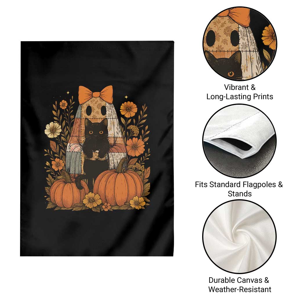 Halloween Vintage Patchwork Ghost Holding Black Cat Groovy Floral Garden Flag TS11 Print Your Wear
