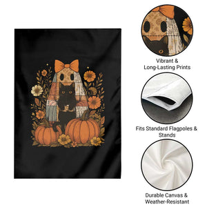 Halloween Vintage Patchwork Ghost Holding Black Cat Groovy Floral Garden Flag TS11 Print Your Wear