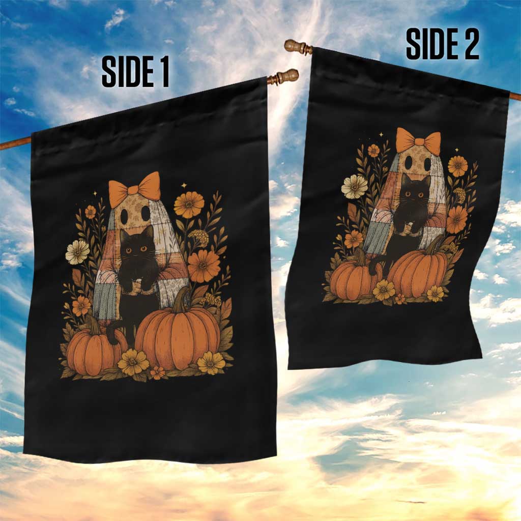 Halloween Vintage Patchwork Ghost Holding Black Cat Groovy Floral Garden Flag TS11 Print Your Wear