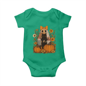 Halloween Vintage Patchwork Ghost Holding Black Cat Groovy Floral Baby Onesie TS11 Irish Green Print Your Wear