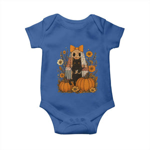 Halloween Vintage Patchwork Ghost Holding Black Cat Groovy Floral Baby Onesie TS11 Royal Blue Print Your Wear