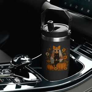Halloween Vintage Patchwork Ghost Holding Black Cat Groovy Floral Flip Straw Tumbler TS11 Print Your Wear