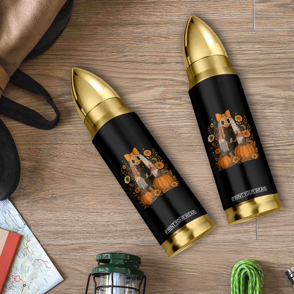 Halloween Vintage Patchwork Ghost Holding Black Cat Groovy Floral Bullet Tumbler TS11 Print Your Wear