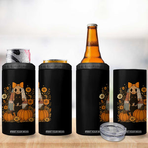 Halloween Vintage Patchwork Ghost Holding Black Cat Groovy Floral 4 in 1 Can Cooler Tumbler TS11 Print Your Wear