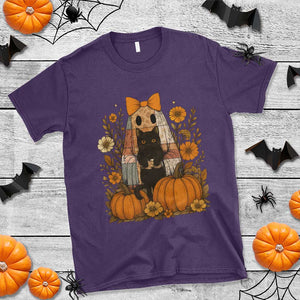 Halloween Vintage Patchwork Ghost Holding Black Cat Groovy Floral T Shirt TS11 Purple Print Your Wear