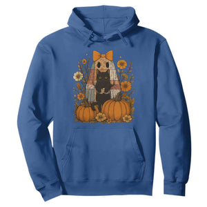 Halloween Vintage Patchwork Ghost Holding Black Cat Groovy Floral Hoodie TS11 Royal Blue Print Your Wear