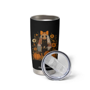 Halloween Vintage Patchwork Ghost Holding Black Cat Groovy Floral Tumbler Cup TS11 Print Your Wear