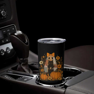 Halloween Vintage Patchwork Ghost Holding Black Cat Groovy Floral Tumbler Cup TS11 Print Your Wear