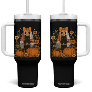 Halloween Vintage Patchwork Ghost Holding Black Cat Groovy Floral Tumbler With Handle TS11 One Size: 40 oz Black Print Your Wear