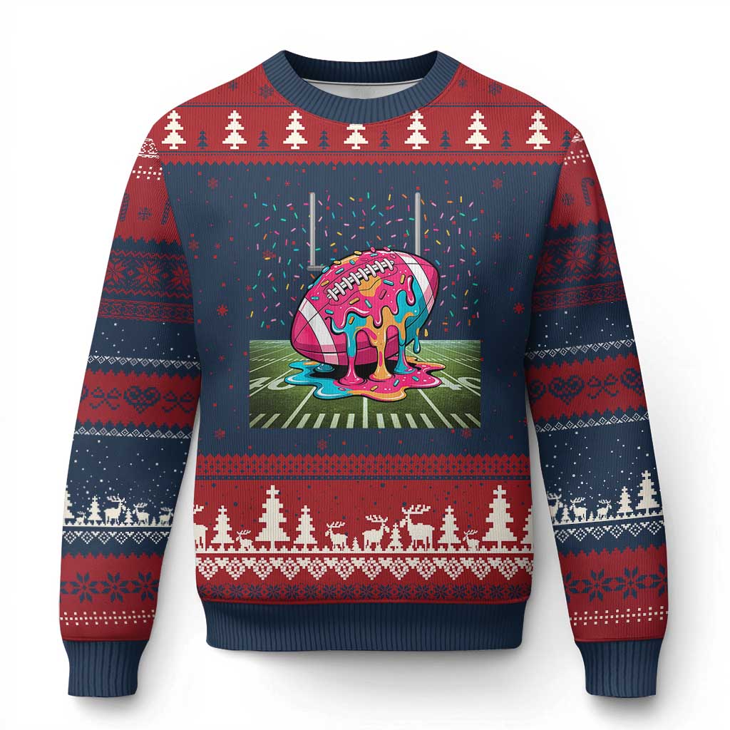 American Football Sprinkles Ice Cream Drip Field Goal Ugly Christmas Sweater - Print Your Wear