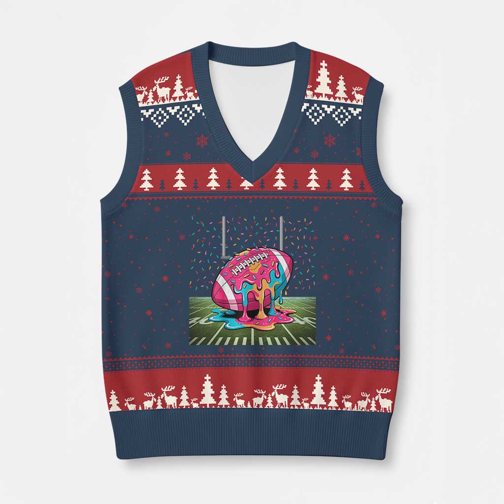 American Football Sprinkles Ice Cream Drip Field Goal V-Neck Knit Sweater Vest - Print Your Wear