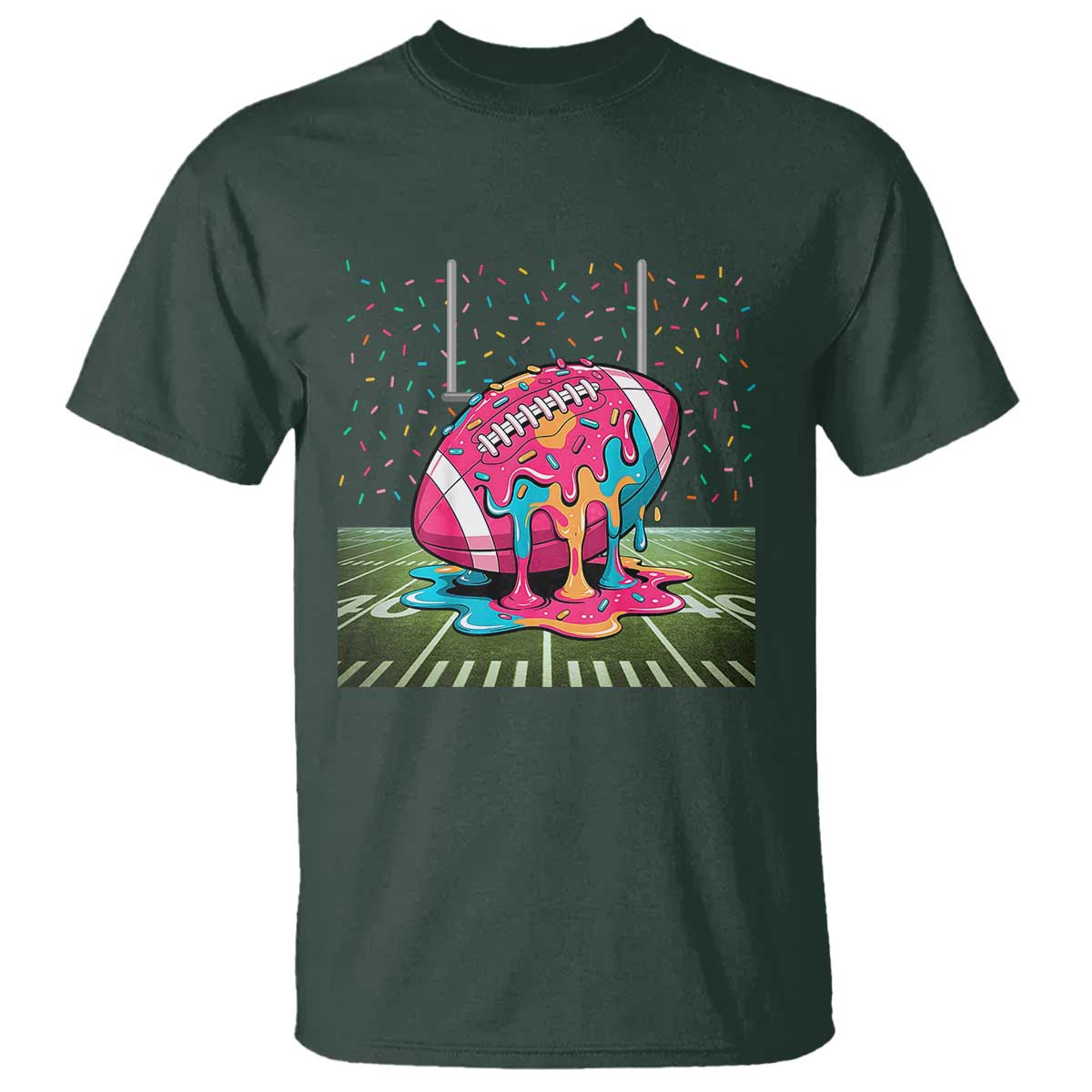 American Football Sprinkles Ice Cream Drip Field Goal T Shirt TS11 Dark Forest Green Print Your Wear