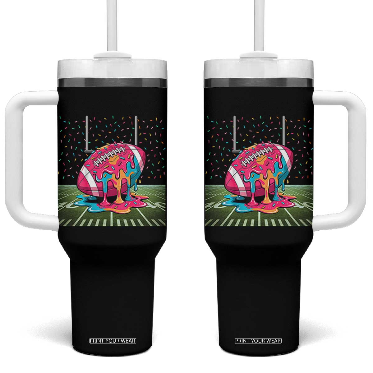 American Football Sprinkles Ice Cream Drip Field Goal Tumbler With Handle TS11 One Size: 40 oz Black Print Your Wear