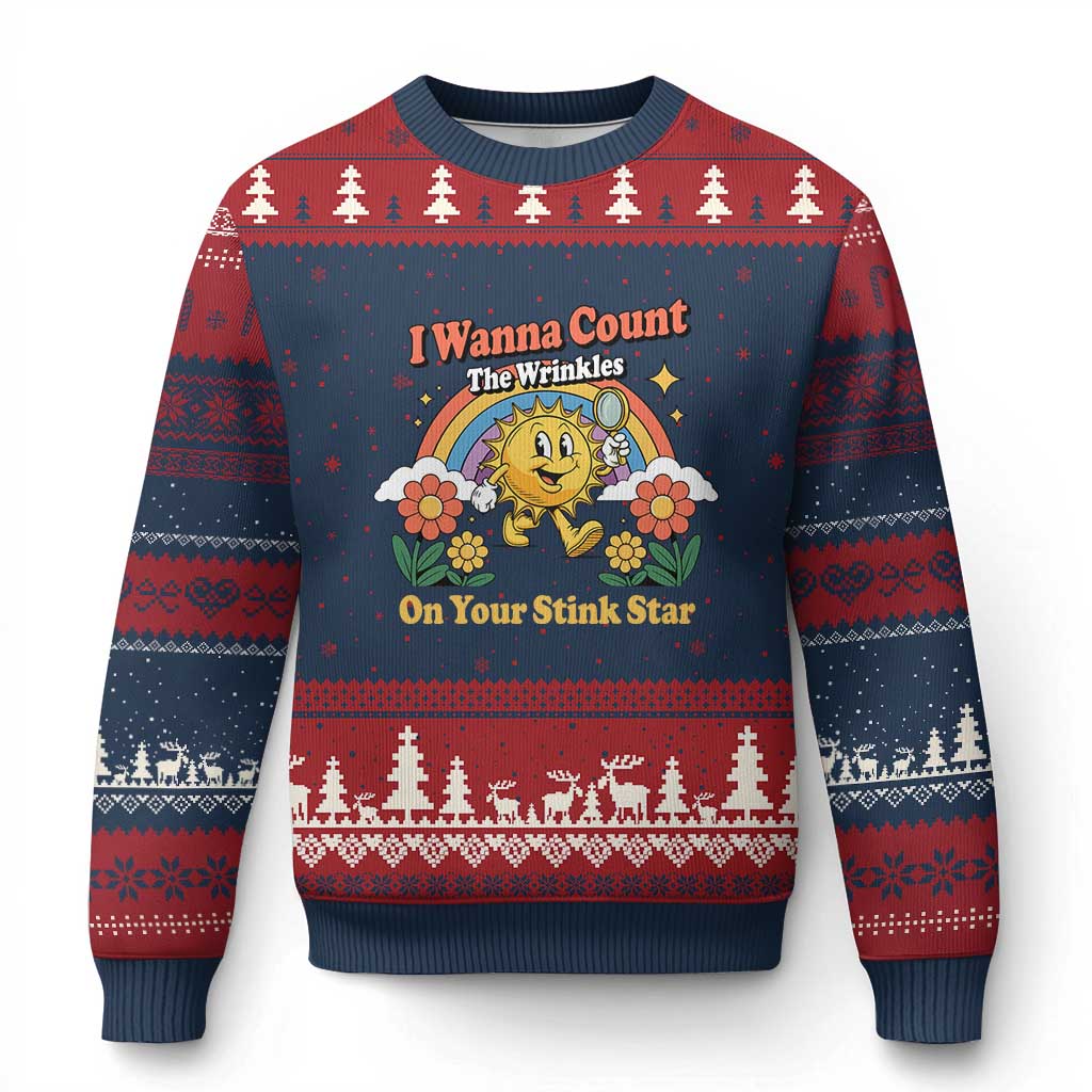 Funny I Wanna Count The Wrinkles On Your Stink Star Ugly Christmas Sweater Adult Humor TS11 Navy Red Print Your Wear