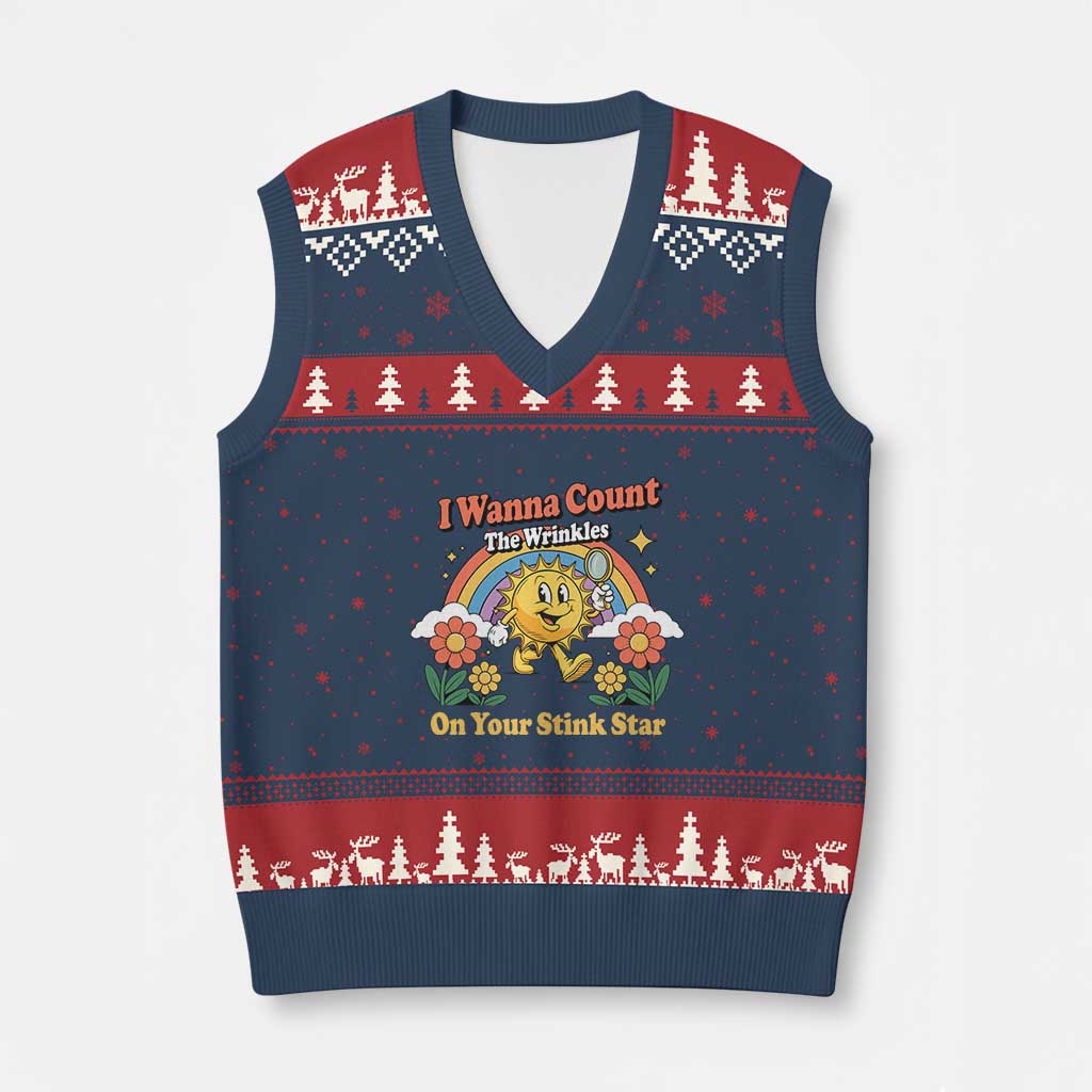 Funny I Wanna Count The Wrinkles On Your Stink Star V-Neck Knit Sweater Vest Adult Humor TS11 Navy Red Print Your Wear