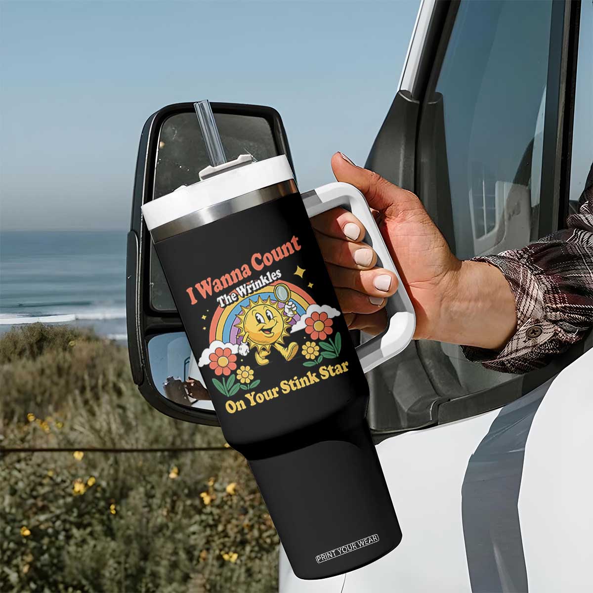 Funny I Wanna Count The Wrinkles On Your Stink Star Tumbler With Handle Adult Humor TS11 Print Your Wear
