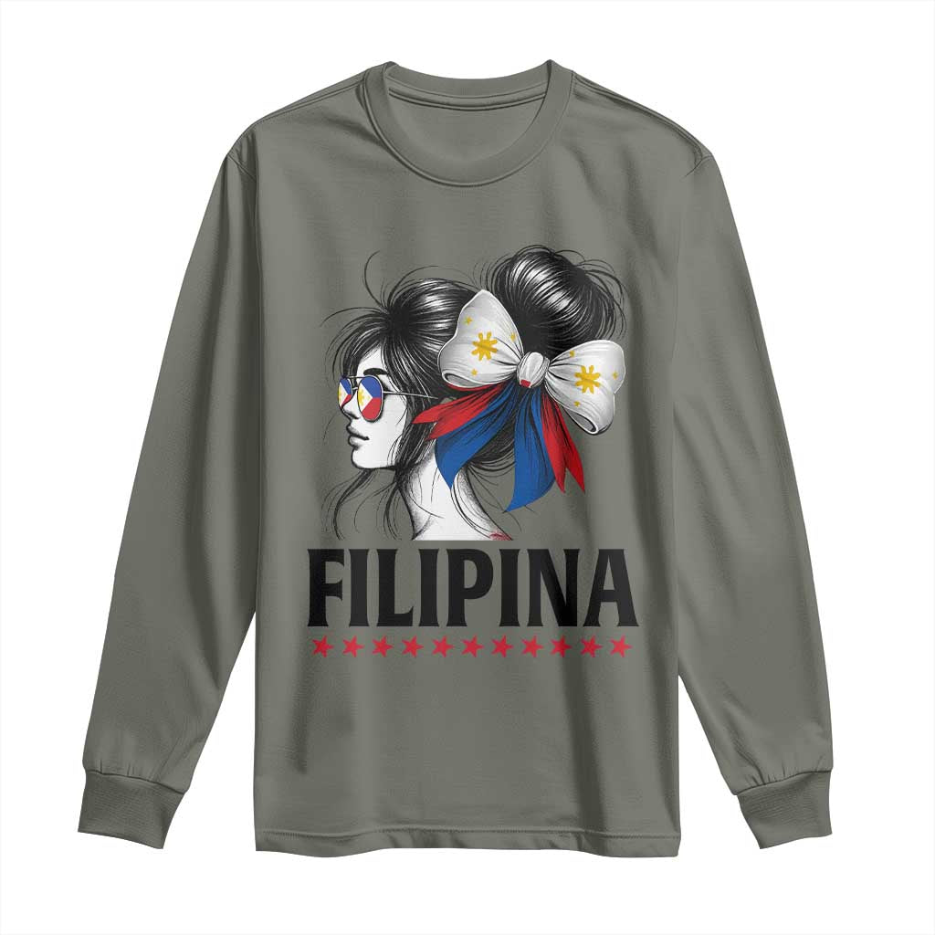 Filipina Girl Philippines Flag Proud Pinay Long Sleeve Shirt TS11 Military Green Print Your Wear