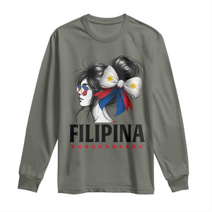 Filipina Girl Philippines Flag Proud Pinay Long Sleeve Shirt TS11 Military Green Print Your Wear