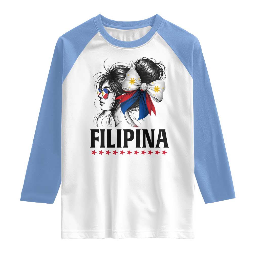 Filipina Girl Philippines Flag Proud Pinay Raglan Shirt TS11 White Carolina Blue Print Your Wear