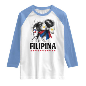 Filipina Girl Philippines Flag Proud Pinay Raglan Shirt TS11 White Carolina Blue Print Your Wear
