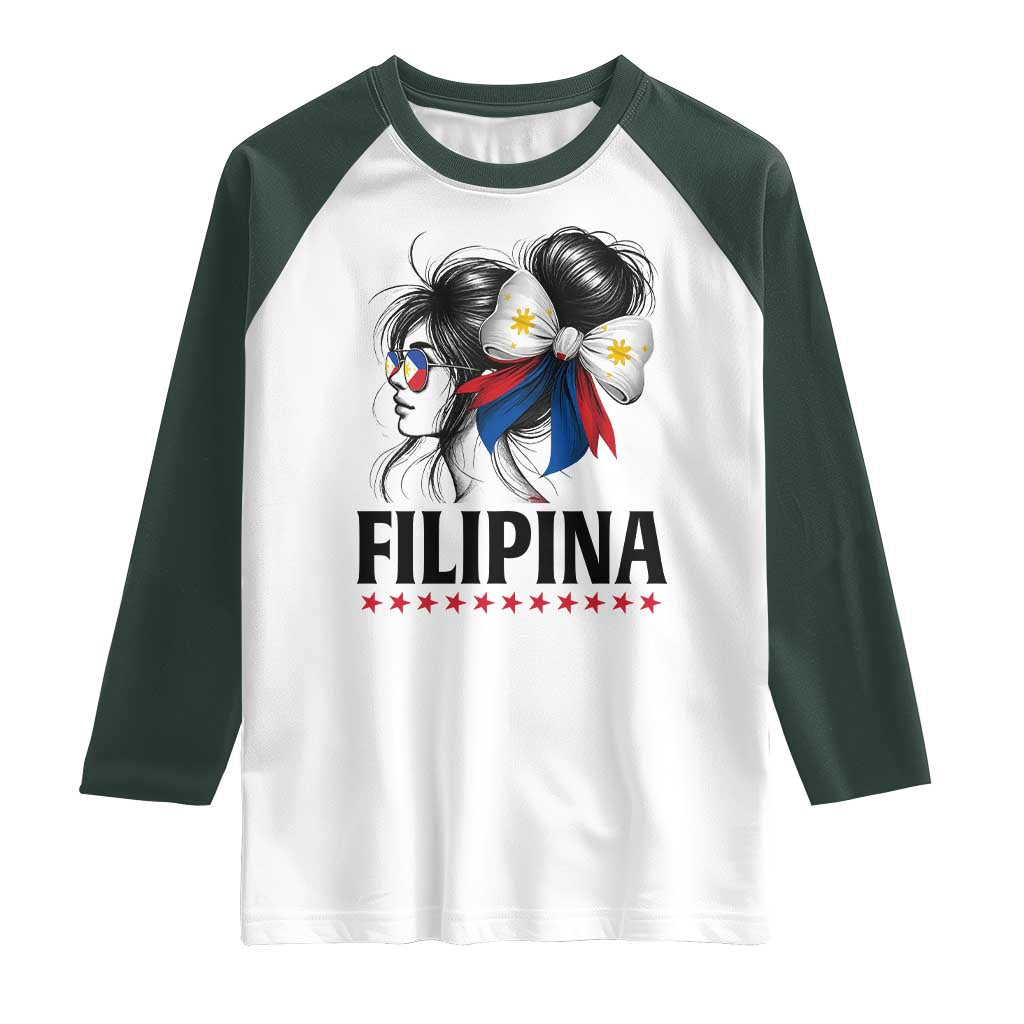 Filipina Girl Philippines Flag Proud Pinay Raglan Shirt TS11 White Dark Forest Green Print Your Wear