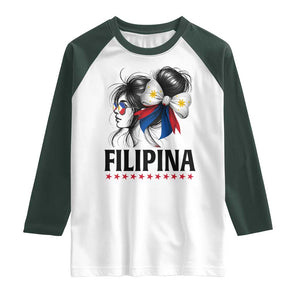 Filipina Girl Philippines Flag Proud Pinay Raglan Shirt TS11 White Dark Forest Green Print Your Wear