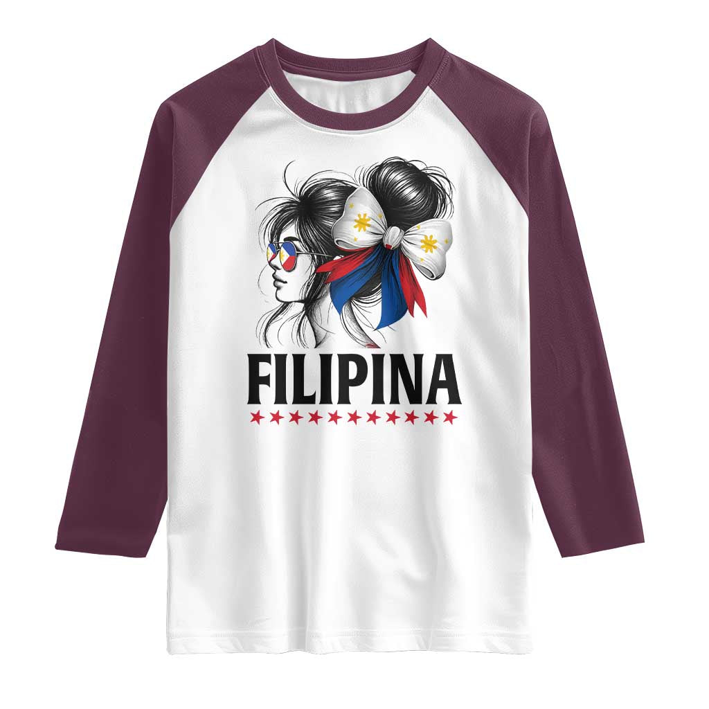 Filipina Girl Philippines Flag Proud Pinay Raglan Shirt TS11 White Maroon Print Your Wear