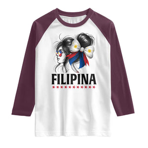 Filipina Girl Philippines Flag Proud Pinay Raglan Shirt TS11 White Maroon Print Your Wear