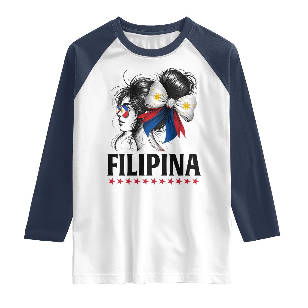 Filipina Girl Philippines Flag Proud Pinay Raglan Shirt TS11 White Navy Print Your Wear