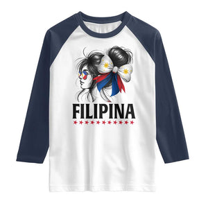 Filipina Girl Philippines Flag Proud Pinay Raglan Shirt TS11 White Navy Print Your Wear