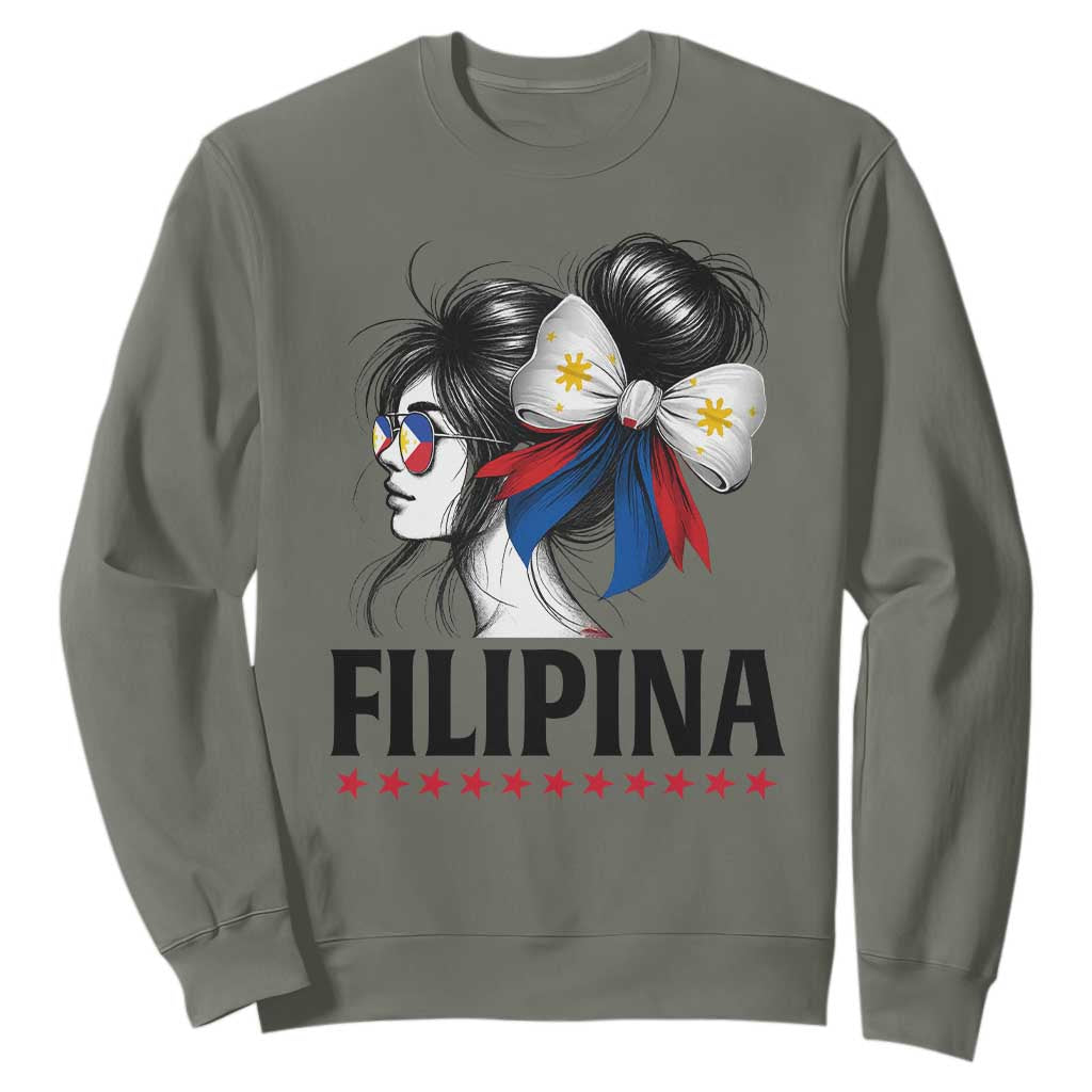 Filipina Girl Philippines Flag Proud Pinay Sweatshirt TS11 Military Green Print Your Wear