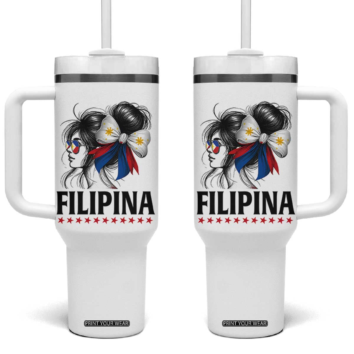Filipina Girl Philippines Flag Proud Pinay Tumbler With Handle TS11 One Size: 40 oz White Print Your Wear