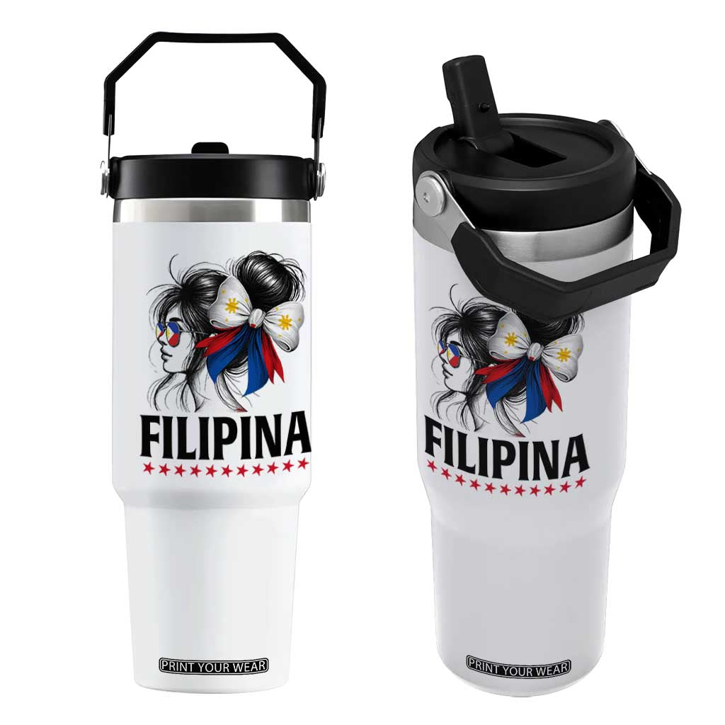 Filipina Girl Philippines Flag Proud Pinay Flip Straw Tumbler TS11 One Size: 30 oz White Print Your Wear
