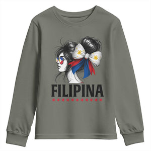 Filipina Girl Philippines Flag Proud Pinay Youth Sweatshirt TS11 Military Green Print Your Wear