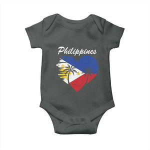 Filipino Pride Baby Onesie Pinoy Vintage Philippines Flag Heart TS11 Dark Heather Print Your Wear
