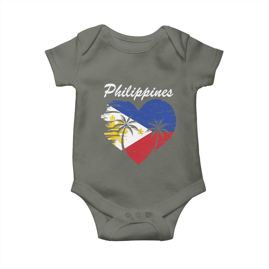 Filipino Pride Baby Onesie Pinoy Vintage Philippines Flag Heart TS11 Military Green Print Your Wear