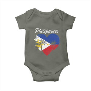 Filipino Pride Baby Onesie Pinoy Vintage Philippines Flag Heart TS11 Military Green Print Your Wear
