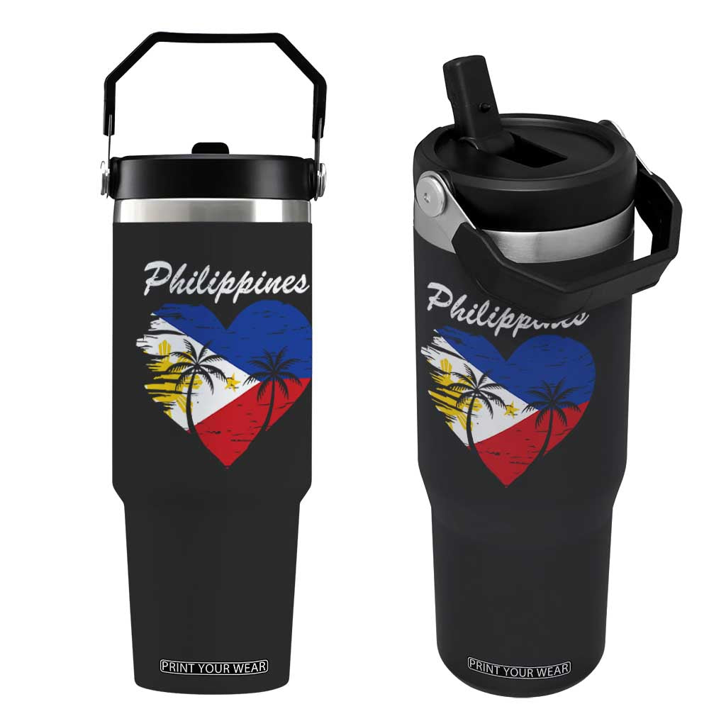 Filipino Pride Flip Straw Tumbler Pinoy Vintage Philippines Flag Heart TS11 One Size: 30 oz Black Print Your Wear