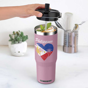 Filipino Pride Flip Straw Tumbler Pinoy Vintage Philippines Flag Heart TS11 One Size: 30 oz Light Pink Print Your Wear